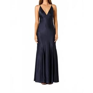 NEW COTTON CANDY LA elvira fluted satin maxi slip dress in midnight